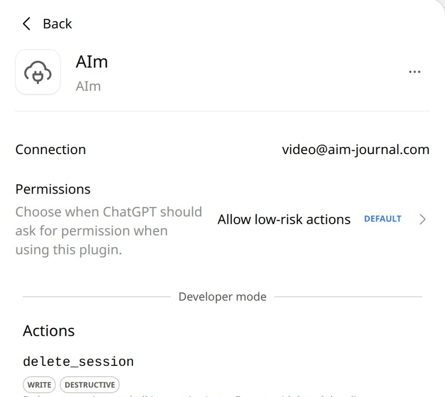 Página de la app AIm con sus acciones tras Refresh